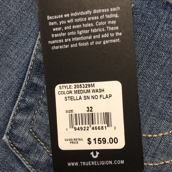 True Religion Mid rise skinny w32 Stella medium wash no flap NWT - Picture 4 of 16